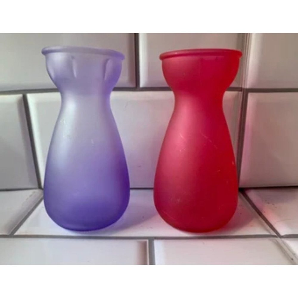 Vintage Product of EEC Two Mini Frosted Glass Bulb starting Vases pink/purple